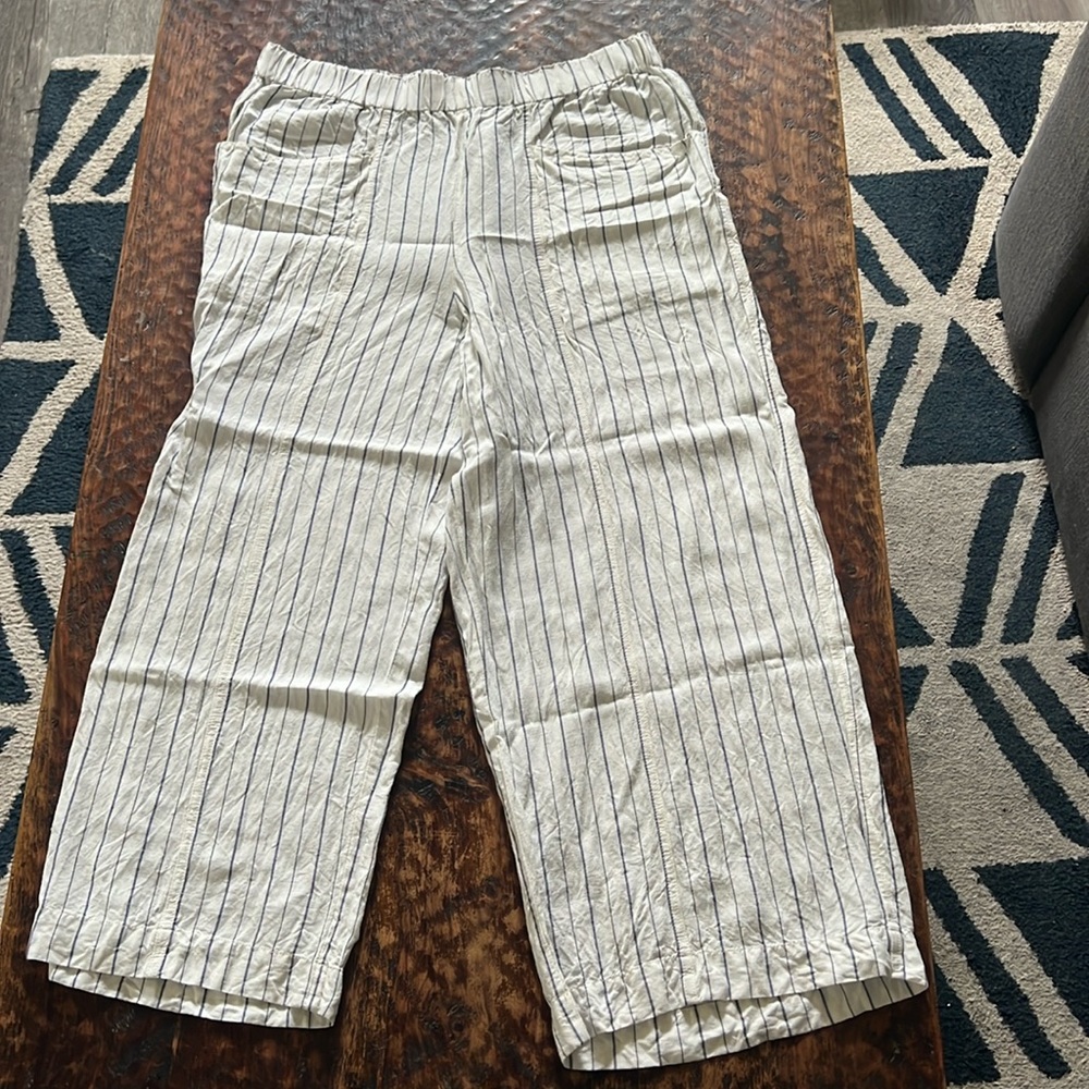 Linen-Blend Pull-On High-Rise Wide-Leg Pants - Stripe